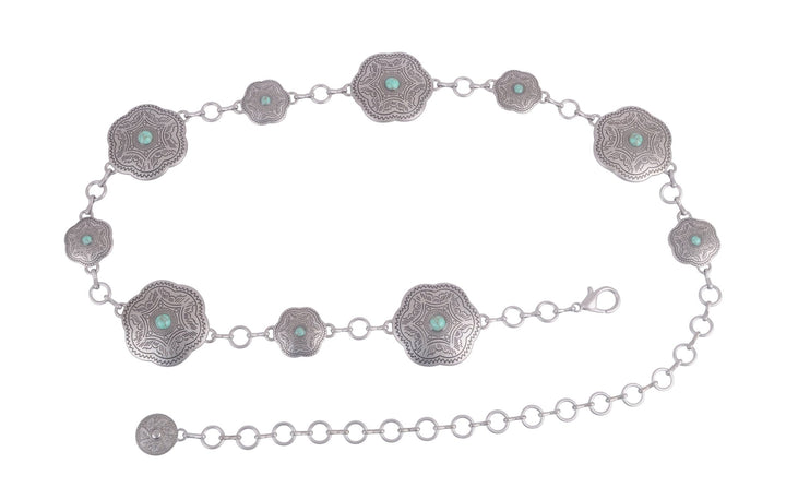 Rounded Trapezoid Concho Chain Belt: Silver - Hello Beautiful Boutique