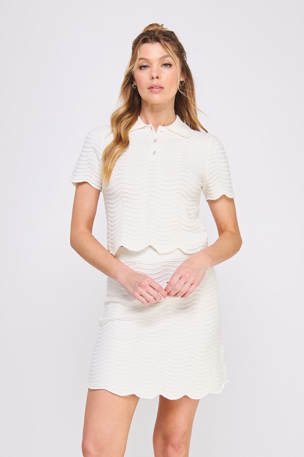Scallop Knit Polo - Hello Beautiful Boutique