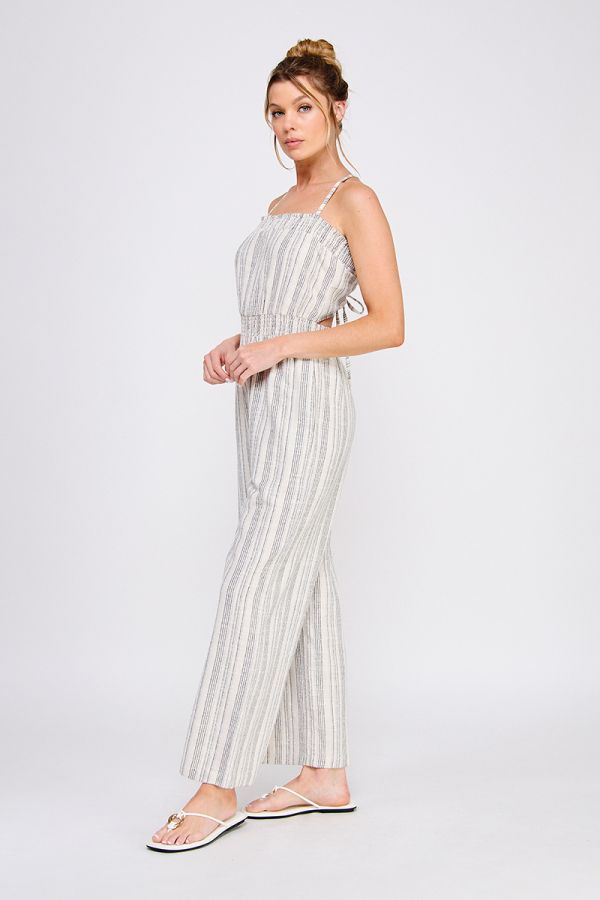 Sea Breeze Striped Linen Jumpsuit - Hello Beautiful Boutique