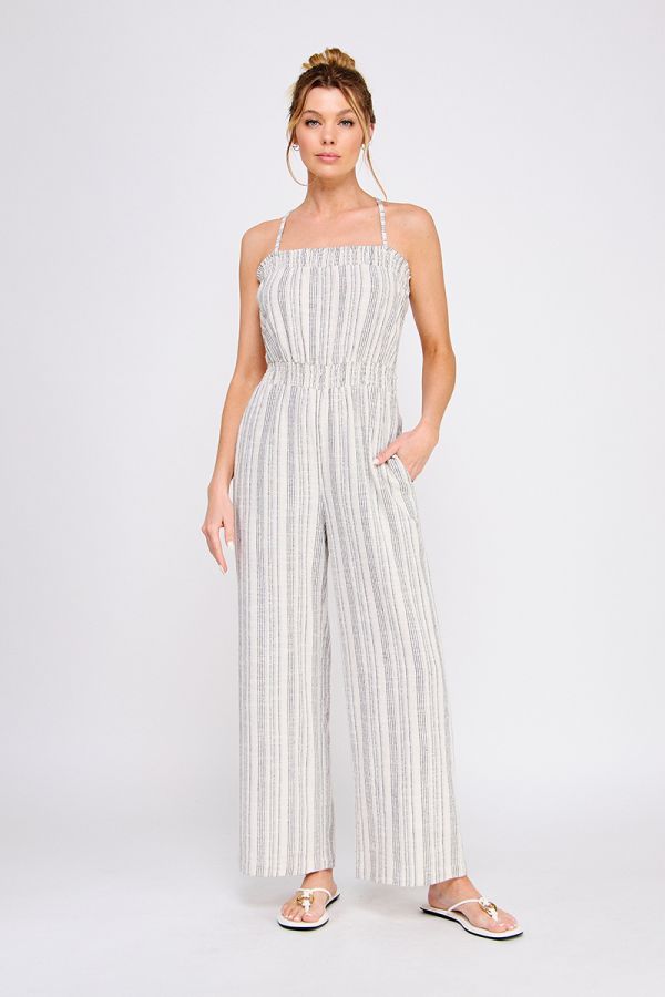 Sea Breeze Striped Linen Jumpsuit - Hello Beautiful Boutique