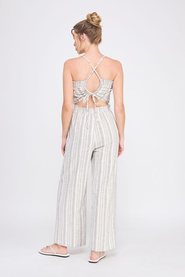 Sea Breeze Striped Linen Jumpsuit - Hello Beautiful Boutique