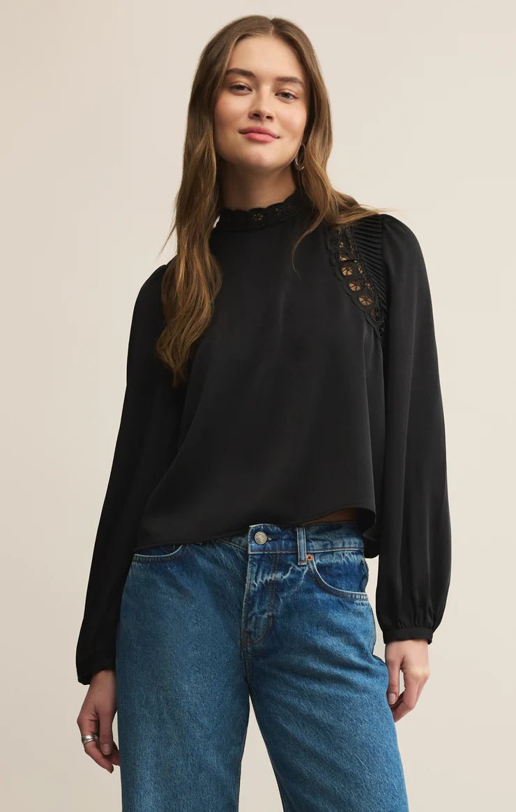 Silvana Mock Neck Embroidered Top - Hello Beautiful Boutique
