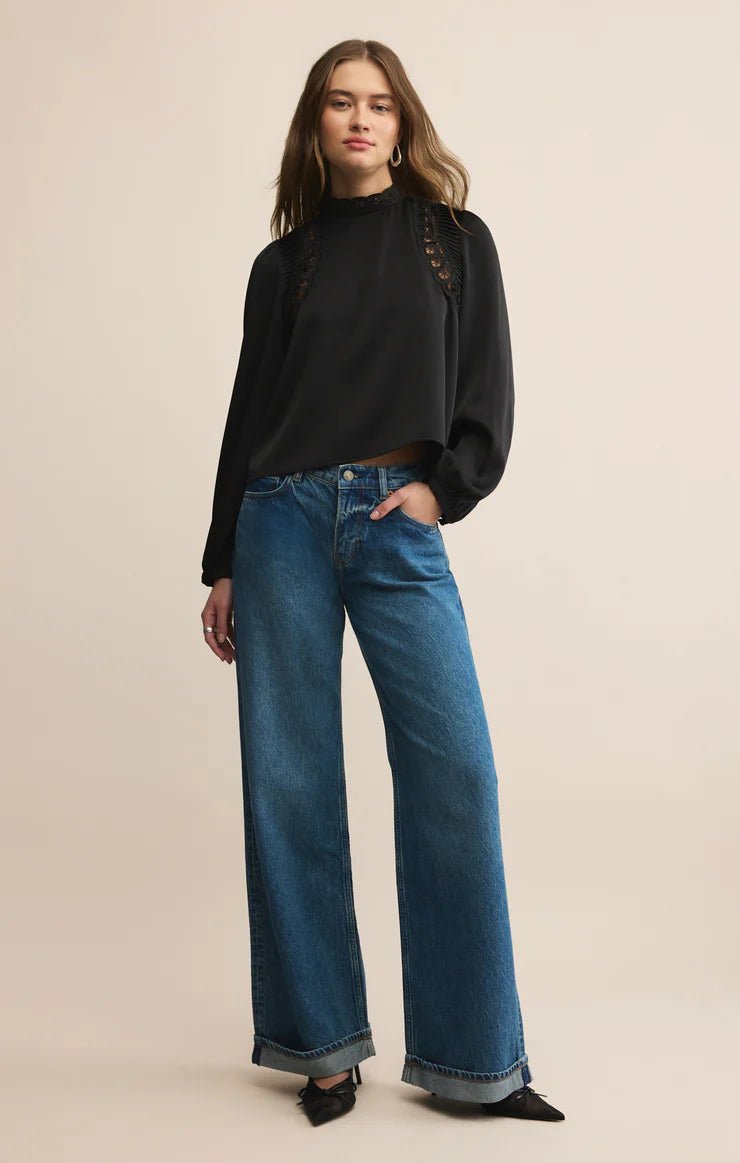 Silvana Mock Neck Embroidered Top - Hello Beautiful Boutique