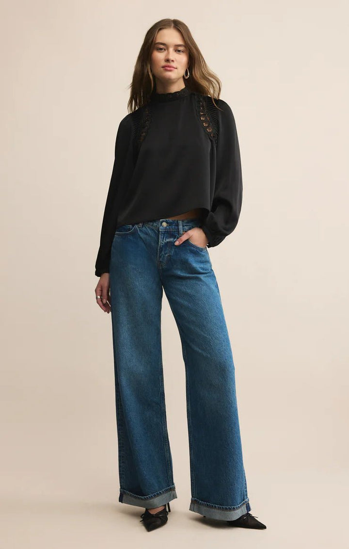 Silvana Mock Neck Embroidered Top - Hello Beautiful Boutique