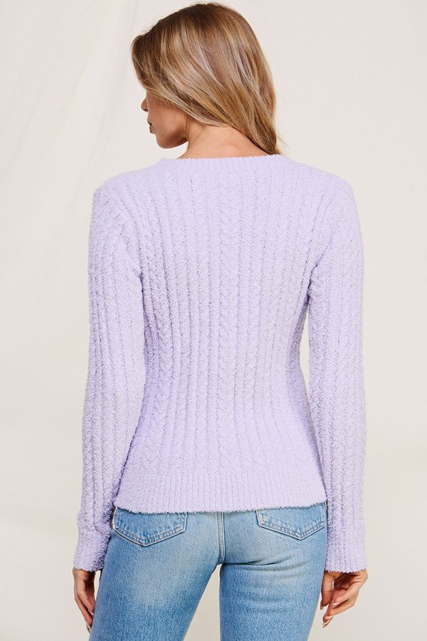Soft Cloud Ribbed V - Neck Pullover – Pale Lilac - Hello Beautiful Boutique