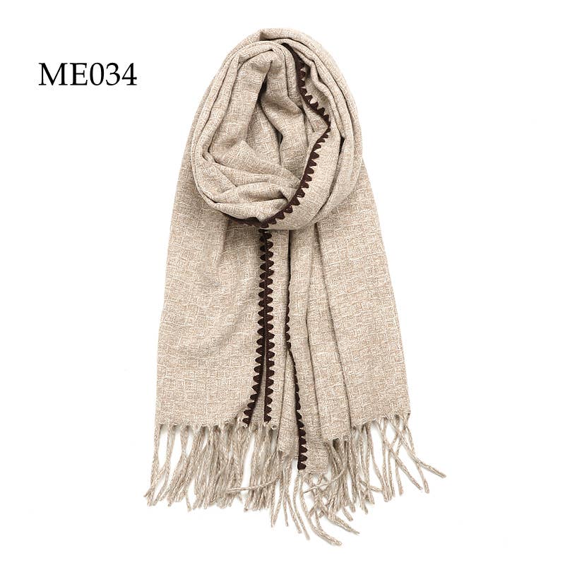 Soft Crochet Trim Weaved Knit Oblong Fleece Scarf - Hello Beautiful Boutique