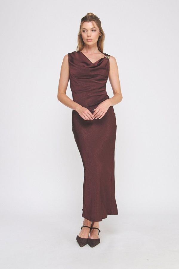 Starlight Satin Cowl Midi Dress - Hello Beautiful Boutique