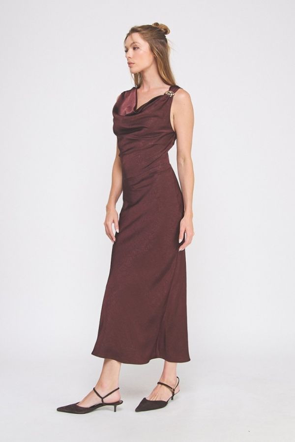 Starlight Satin Cowl Midi Dress - Hello Beautiful Boutique