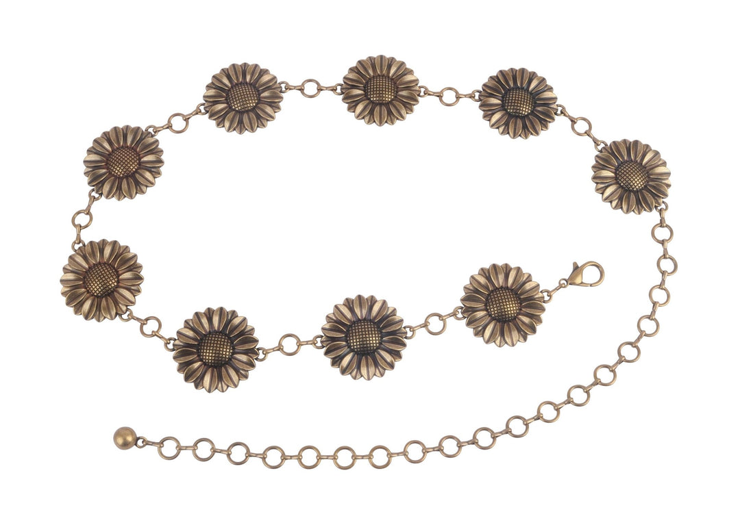 Sunflower Floral Concho Chain Belt - Hello Beautiful Boutique