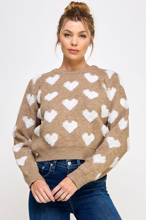 Sweetheart Texture Pullover Sweater - Hello Beautiful Boutique