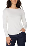 Washed Cream Long Sleeve Boat Neck Top