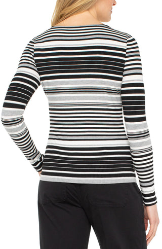 Liverpool Los Angeles Black & White Variegated Boat Neck Top