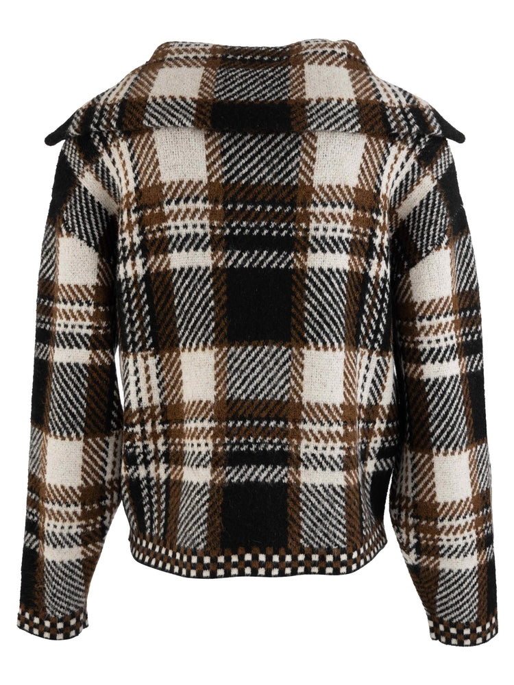 Kut from the Kloth Rue zip up sweater knit jacket in chocolate, alternate view