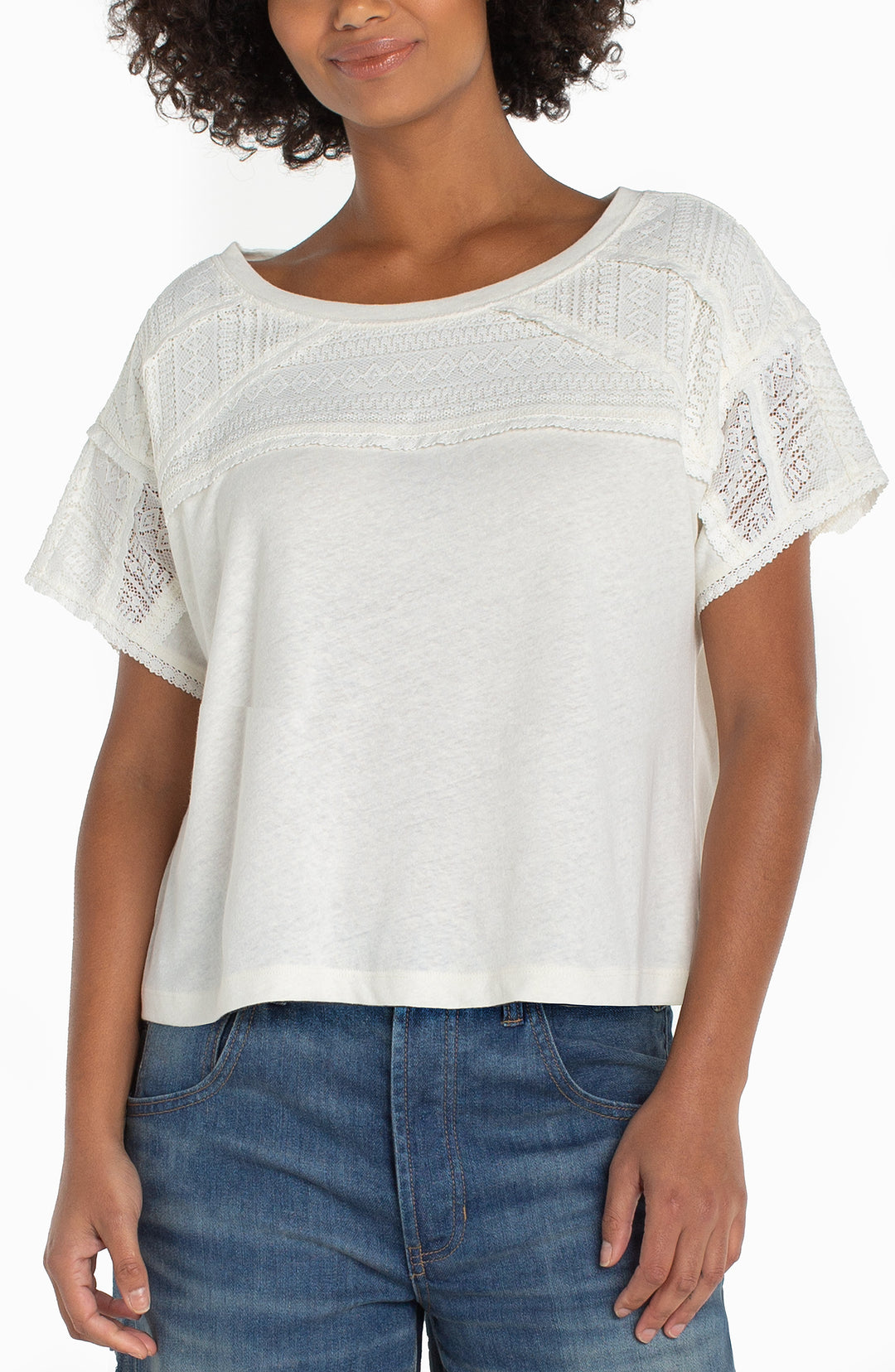Short Sleeve Dolman Sleeve with Lace Top