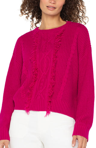 Long Sleeve Crew Neck Sweater with Fringe