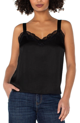 Woven Tank with Lace Trim