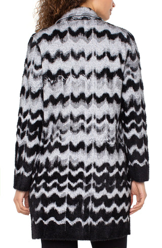 Wavy Stripe Long Sleeve Open Front Coatigan