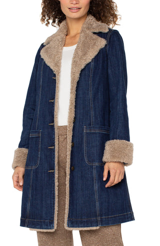 Rinse Wash Sherpa Trimmed Denim Long Line Jacket – Liverpool