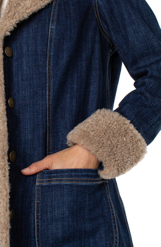 Rinse Wash Sherpa Trimmed Denim Long Line Jacket – Liverpool