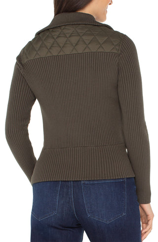 Forest Long Sleeve Zip Front Sweater/Woven Jacket