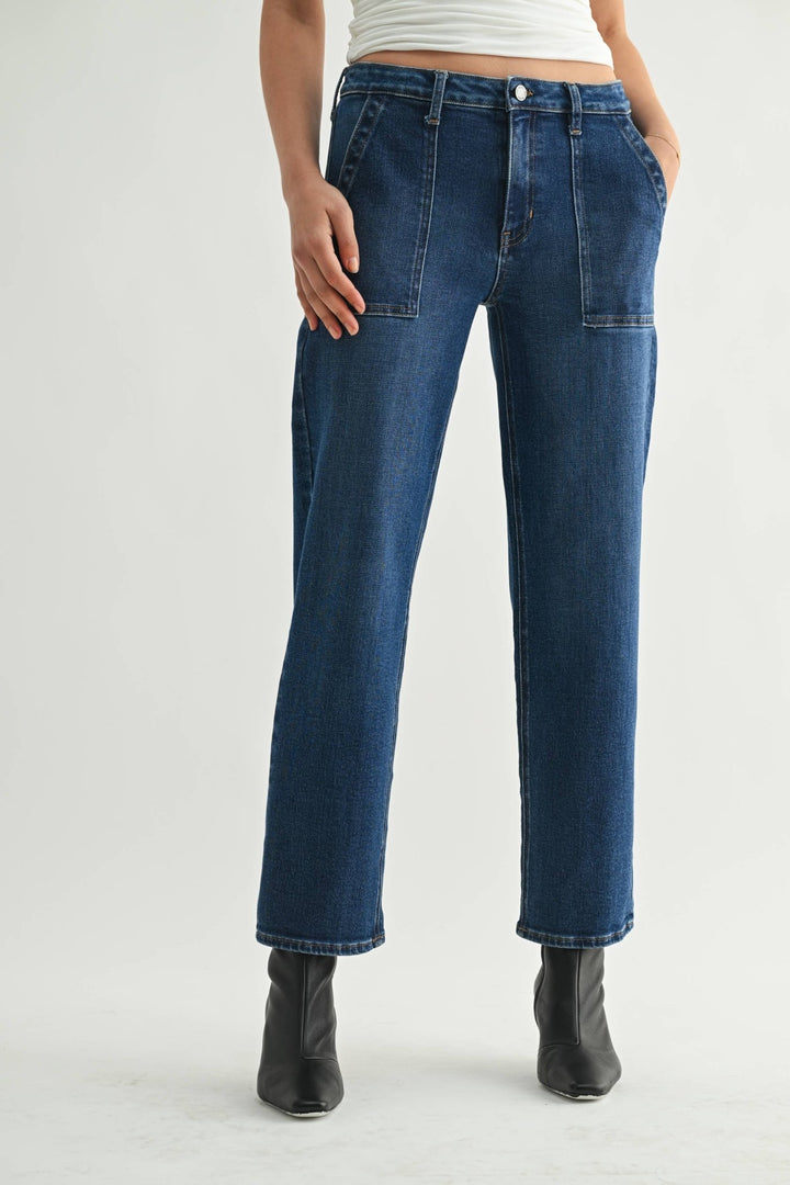 Utility Pocket Straight Denim - Hello Beautiful Boutique