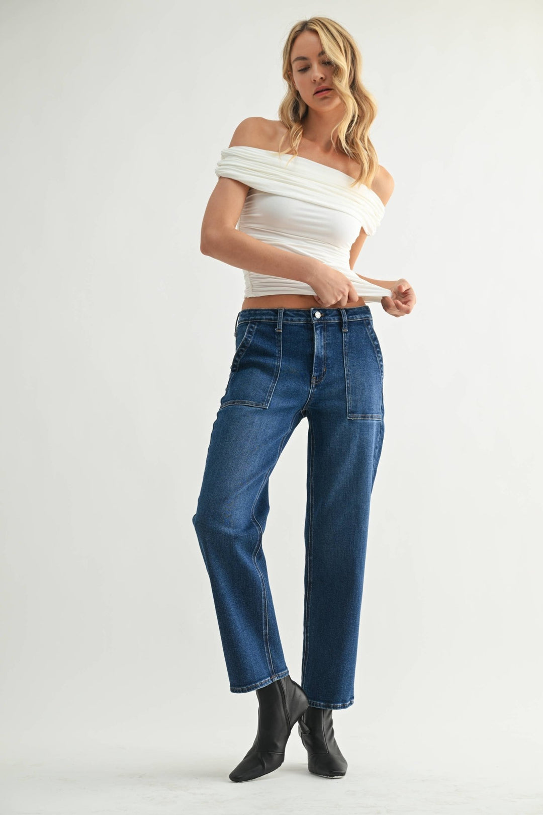 Utility Pocket Straight Denim - Hello Beautiful Boutique