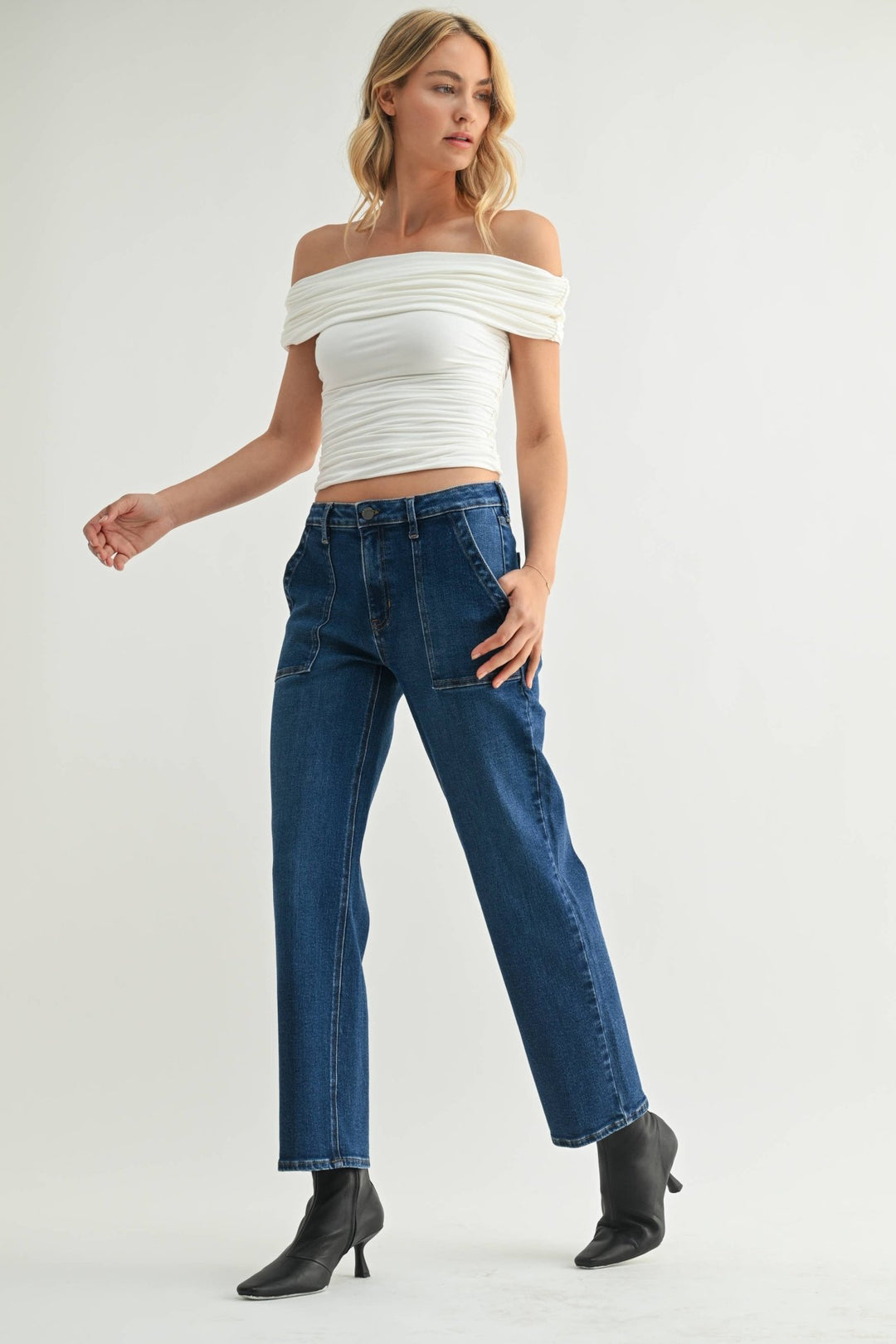 Utility Pocket Straight Denim - Hello Beautiful Boutique