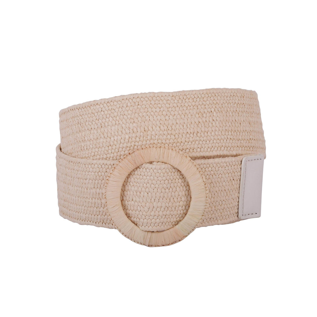Woven Raffia Circle Buckle Stretch Waist Belt: Black / ML - Hello Beautiful Boutique