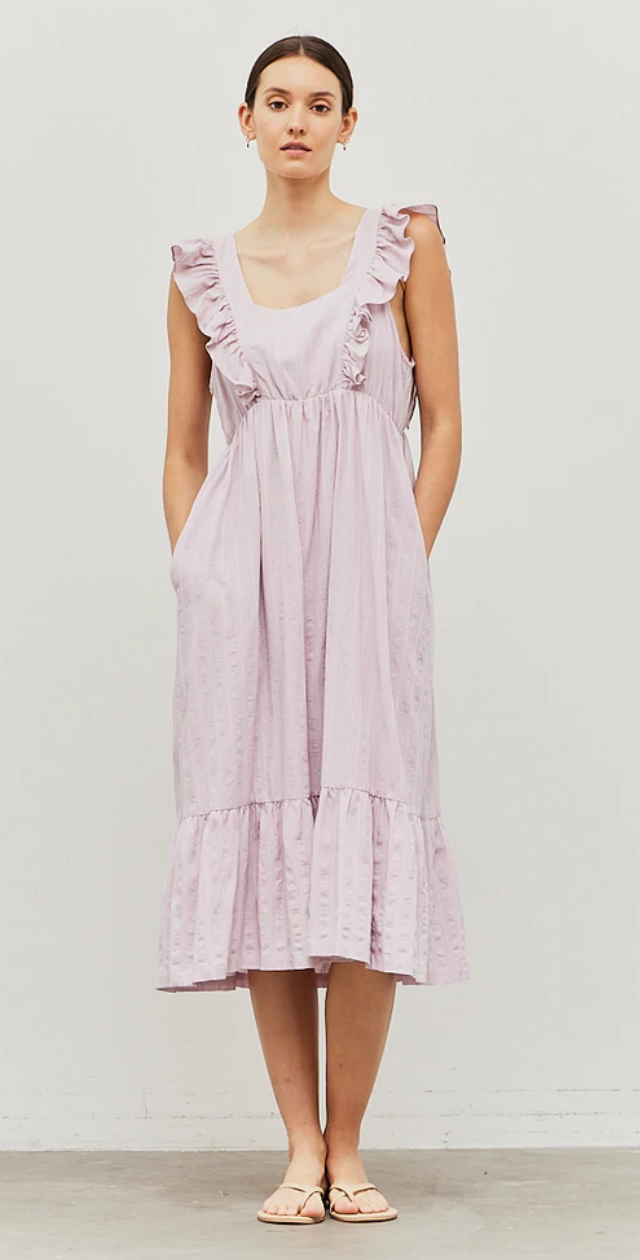 Ruffle Shoulder Empire Waist Dress - Hello Beautiful Boutique