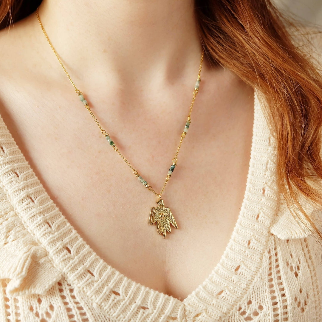 Augusta Jewellery - Handmade Gold Thunderbird Gemstone Necklace: 16 - 18 inches - Hello Beautiful Boutique