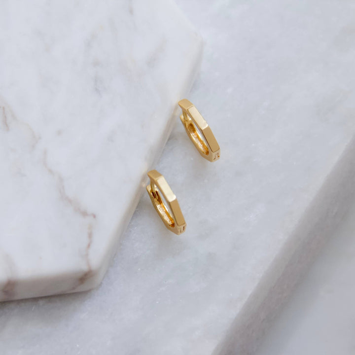 Mesa Blue - Hexagon Huggie Hoop Earrings: Gold - Hello Beautiful Boutique