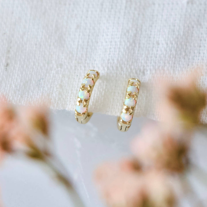 Mesa Blue - Opal Huggie Hoop Earrings - 6mm - Hypoallergenic - Hello Beautiful Boutique